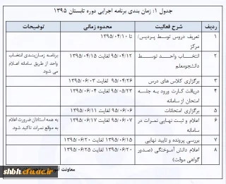 تقویم آموزشی تابستان 1395