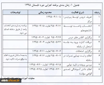 تقویم آموزشی تابستان 1395